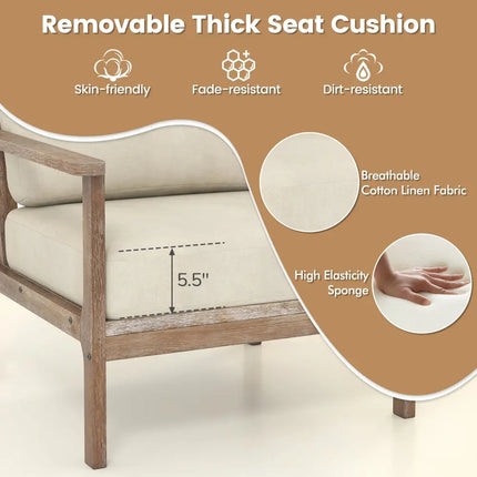 Modern Accent Chair with Solid Rubber Wood Armrests - Beige - Living Room