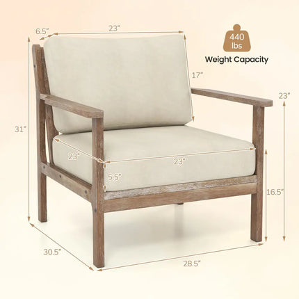 Modern Accent Chair with Solid Rubber Wood Armrests - Beige - Living Room