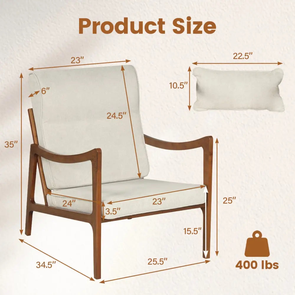 Modern Accent Chair with Solid Rubber Wood Faux Leather Upholstered Armchair-White - White - Accent Chairs