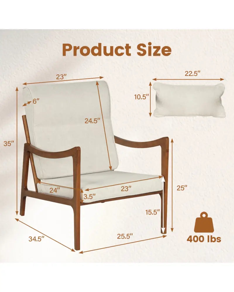 Modern Accent Chair with Solid Rubber Wood Faux Leather Upholstered Armchair-White - White - Accent Chairs