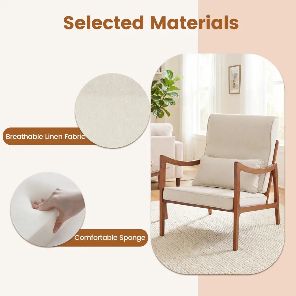 Modern Accent Chair with Solid Rubber Wood Faux Leather Upholstered Armchair-White - White - Accent Chairs
