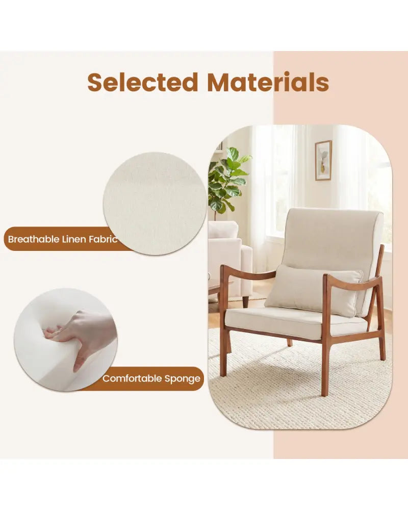 Modern Accent Chair with Solid Rubber Wood Faux Leather Upholstered Armchair-White - White - Accent Chairs