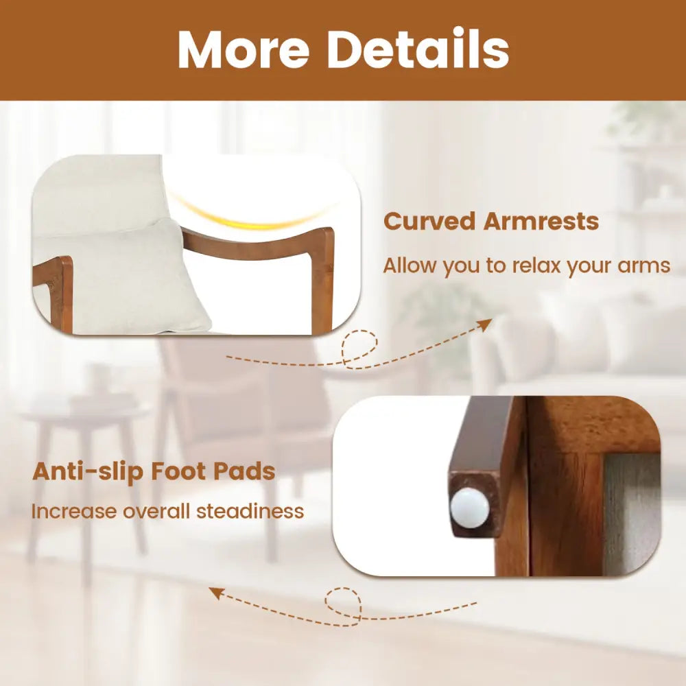 Modern Accent Chair with Solid Rubber Wood Faux Leather Upholstered Armchair-White - White - Accent Chairs