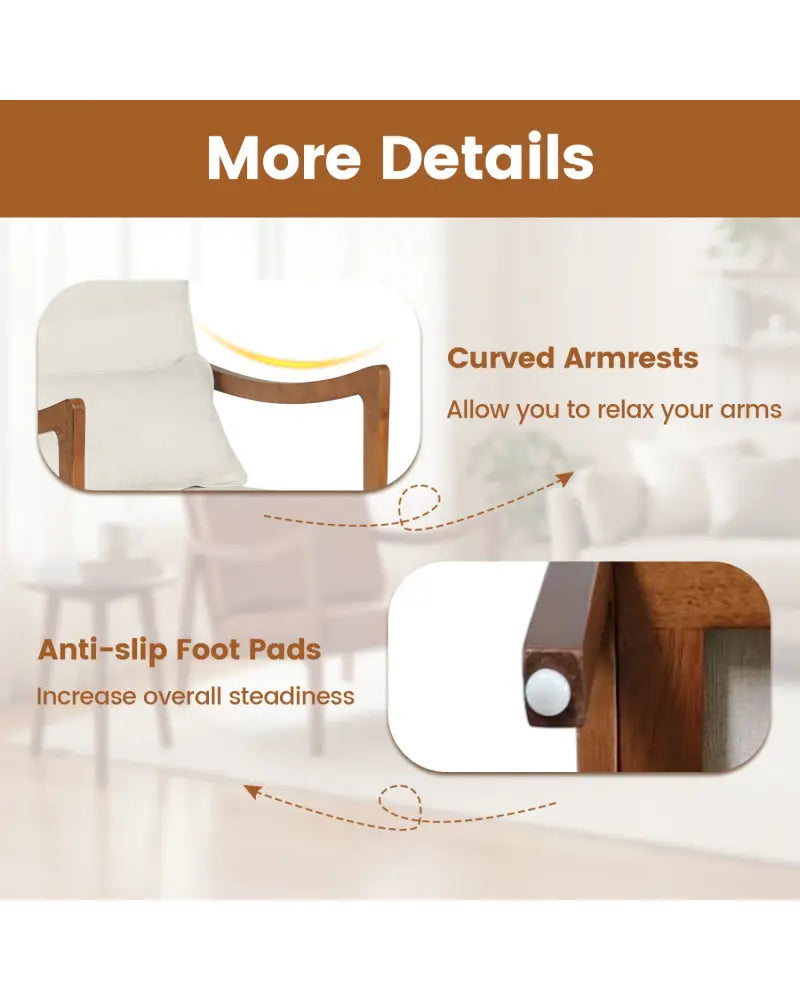 Modern Accent Chair with Solid Rubber Wood Faux Leather Upholstered Armchair-White - White - Accent Chairs