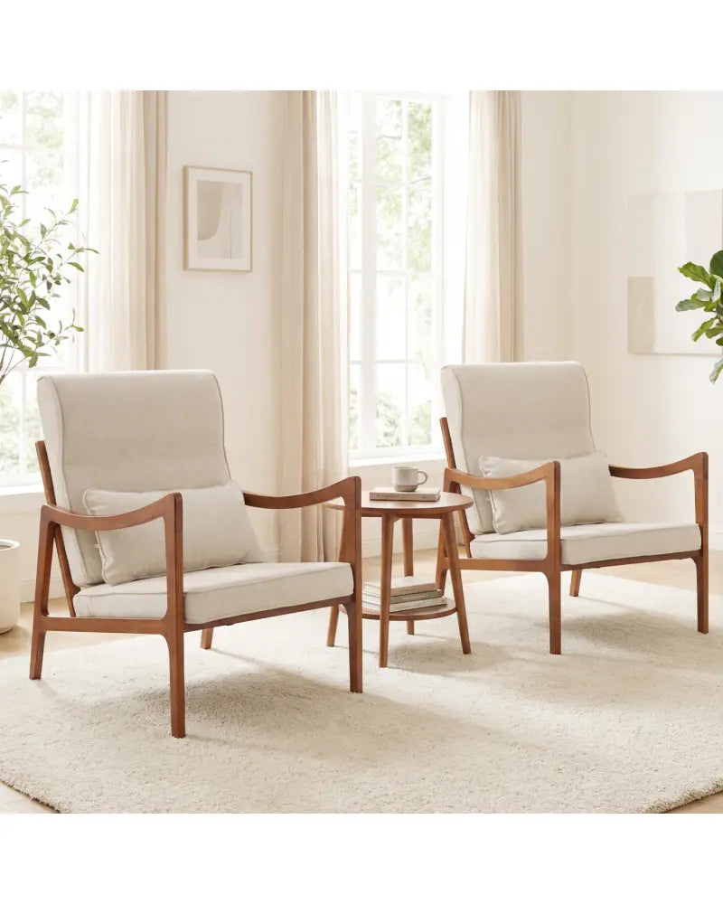 Modern Accent Chair with Solid Rubber Wood Faux Leather Upholstered Armchair-White - White - Accent Chairs