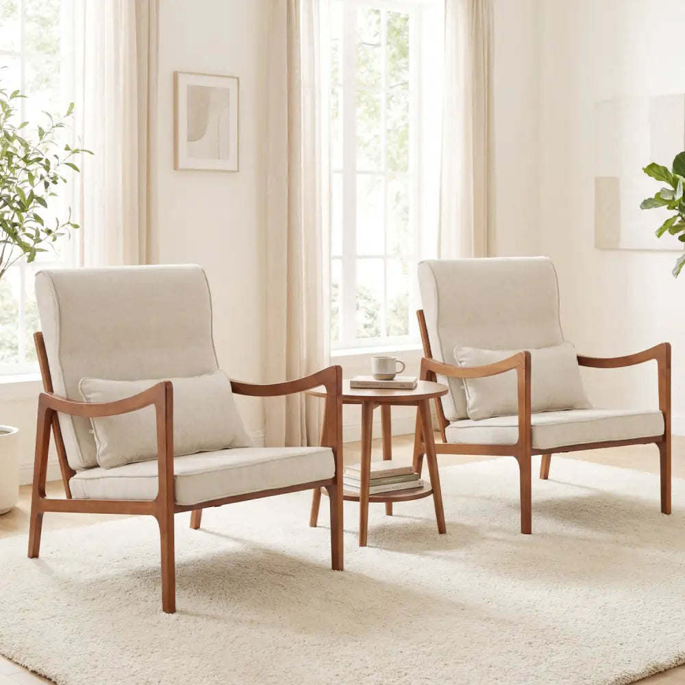 Modern Accent Chair with Solid Rubber Wood Faux Leather Upholstered Armchair-White - White - Accent Chairs