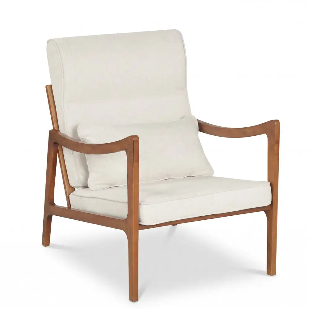 Modern Accent Chair with Solid Rubber Wood Faux Leather Upholstered Armchair-White - White - Accent Chairs