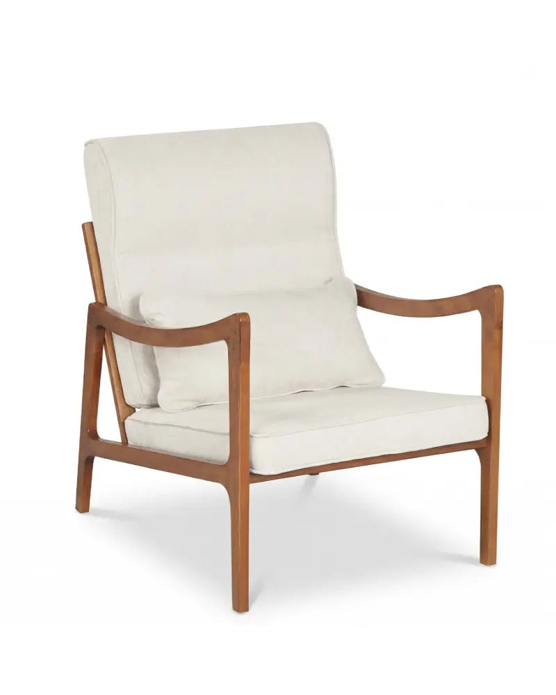 Modern Accent Chair with Solid Rubber Wood Faux Leather Upholstered Armchair-White - White - Accent Chairs