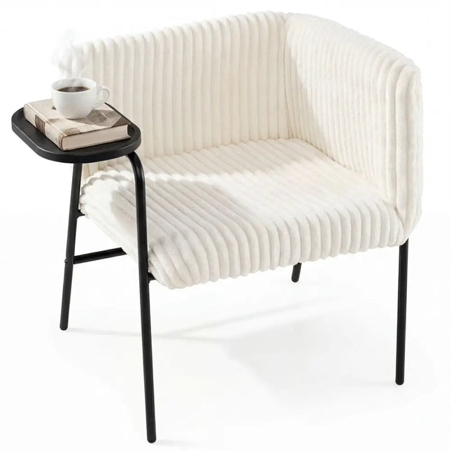 Modern Accent Chair with Tray Table and Solid Metal Frame-Beige - Beige - Accent Chairs