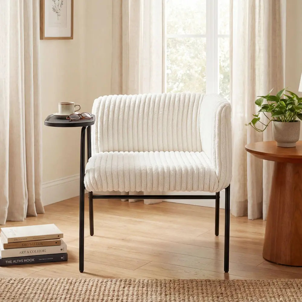 Modern Accent Chair with Tray Table and Solid Metal Frame-Beige - Beige - Accent Chairs