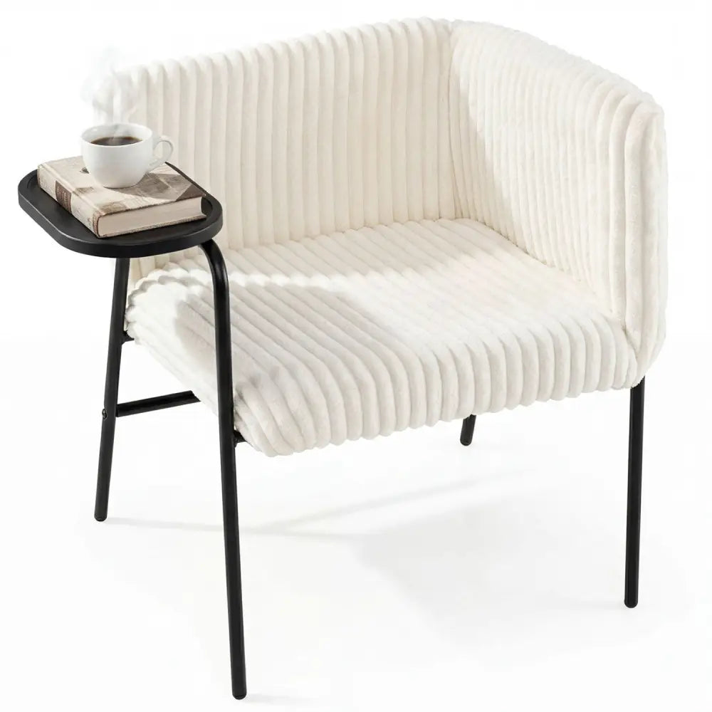 Modern Accent Chair with Tray Table and Solid Metal Frame-Beige - Beige - Accent Chairs