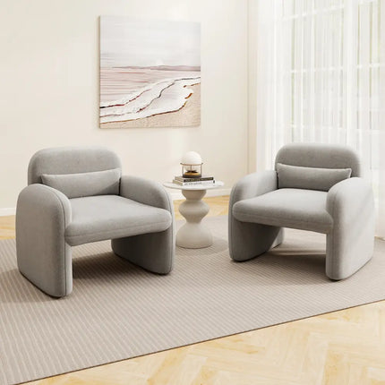 Modern Accent Chair with Waist Pillow and Armrests for Living Room Bedroom-Gray - Gray - Accent Chairs