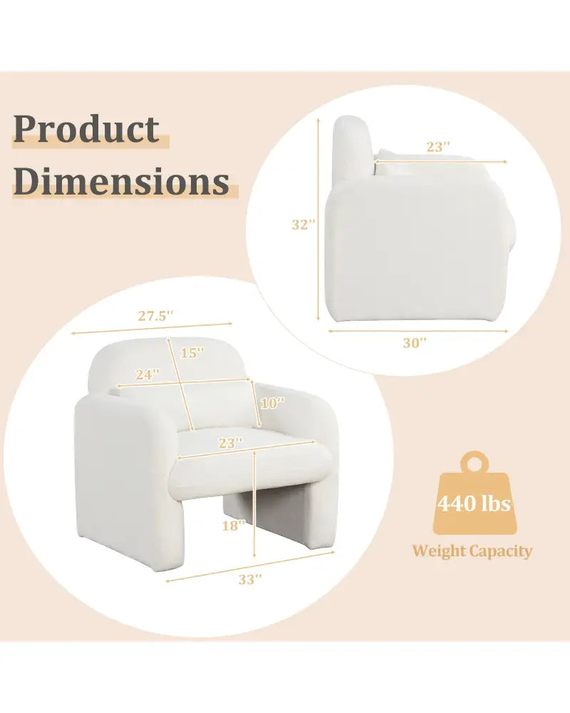Modern Accent Chair with Waist Pillow and Armrests for Living Room Bedroom-Beige - Beige - Accent Chairs