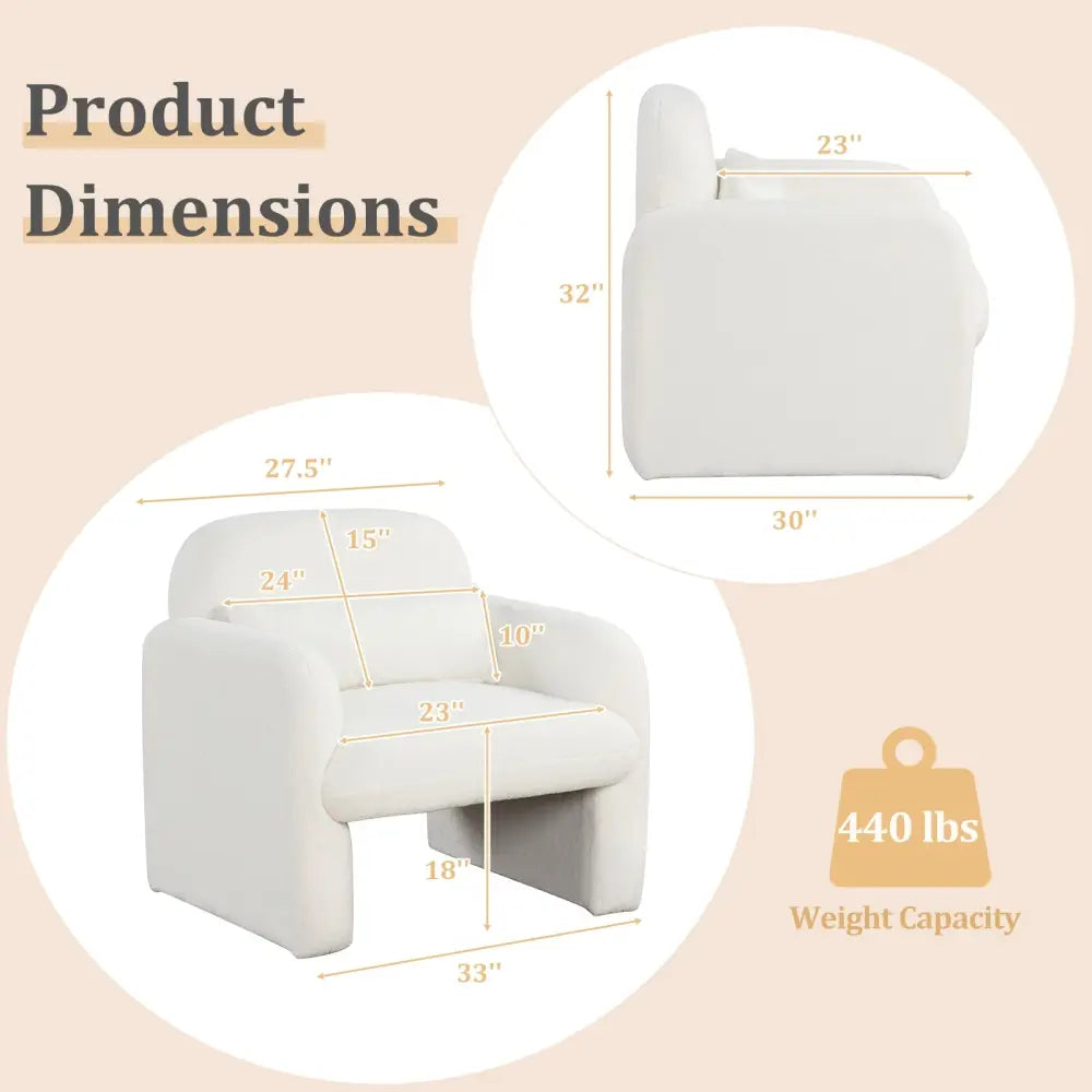 Modern Accent Chair with Waist Pillow and Armrests for Living Room Bedroom-Beige - Beige - Accent Chairs