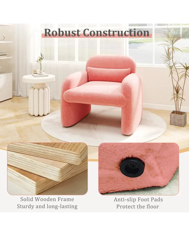 Modern Accent Chair with Waist Pillow and Armrests for Living Room Bedroom-Pink - Pink - Accent Chairs