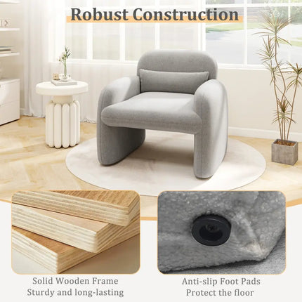 Modern Accent Chair with Waist Pillow and Armrests for Living Room Bedroom-Gray - Gray - Accent Chairs