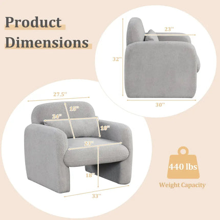 Modern Accent Chair with Waist Pillow and Armrests for Living Room Bedroom-Gray - Gray - Accent Chairs