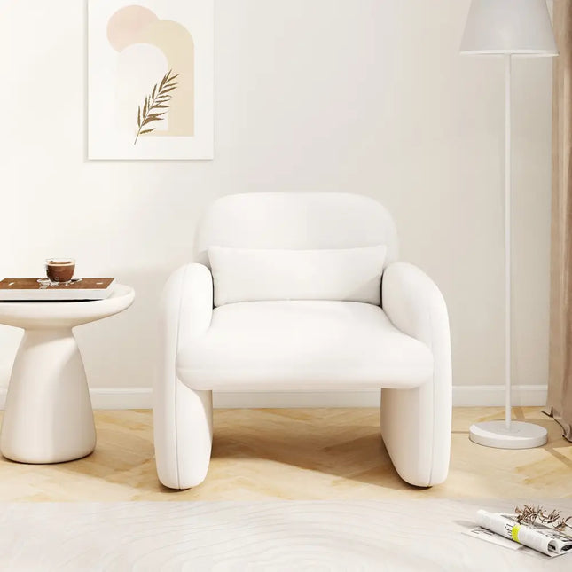 Modern Accent Chair with Waist Pillow and Armrests for Living Room Bedroom-Beige - Beige - Accent Chairs