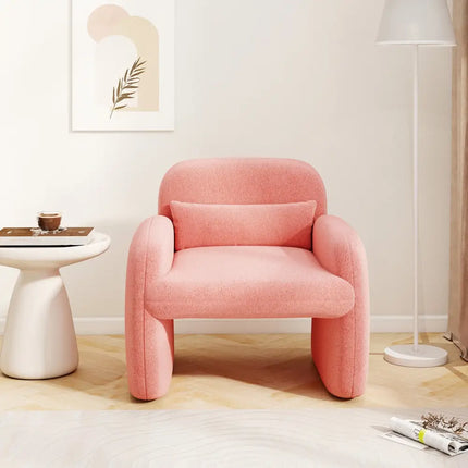 Modern Accent Chair with Waist Pillow and Armrests for Living Room Bedroom-Pink - Pink - Accent Chairs