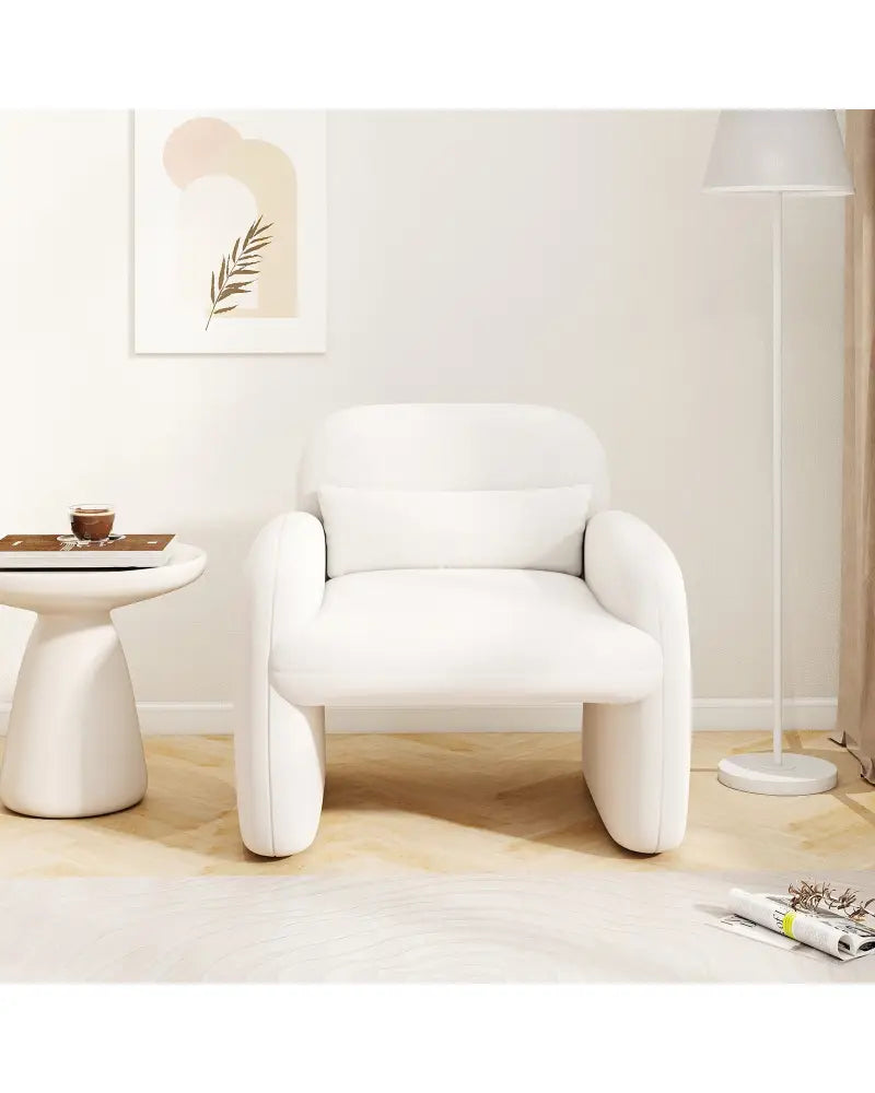 Modern Accent Chair with Waist Pillow and Armrests for Living Room Bedroom-Beige - Beige - Accent Chairs