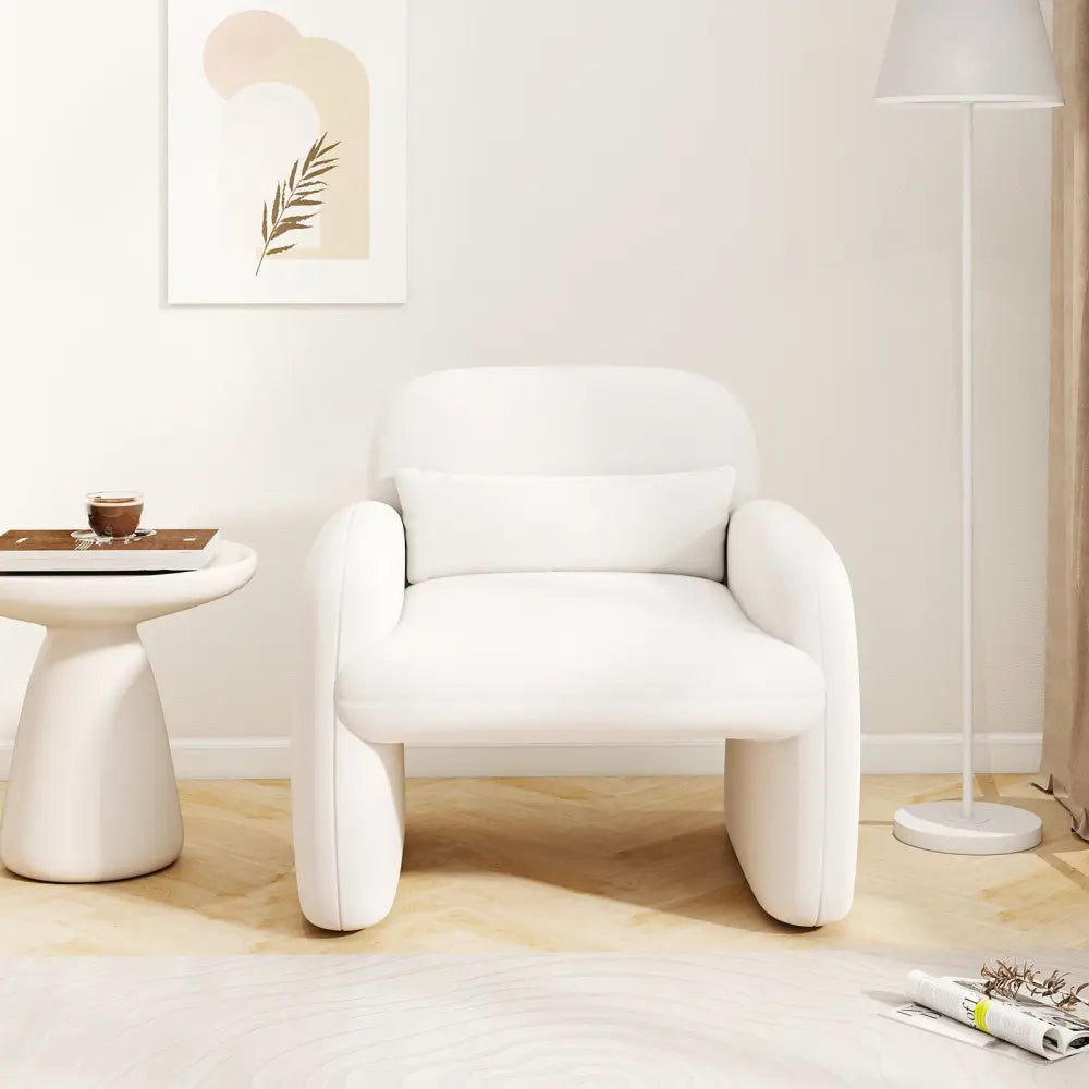 Modern Accent Chair with Waist Pillow and Armrests for Living Room Bedroom-Beige - Beige - Accent Chairs