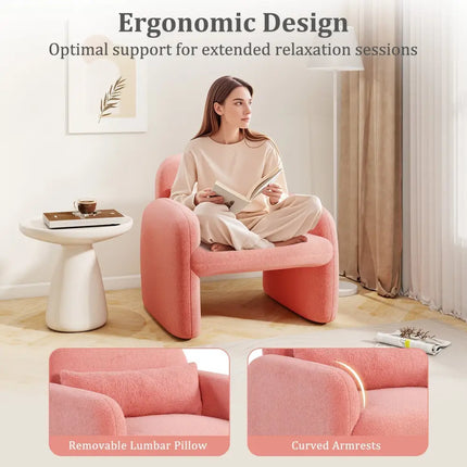 Modern Accent Chair with Waist Pillow and Armrests for Living Room Bedroom-Pink - Pink - Accent Chairs