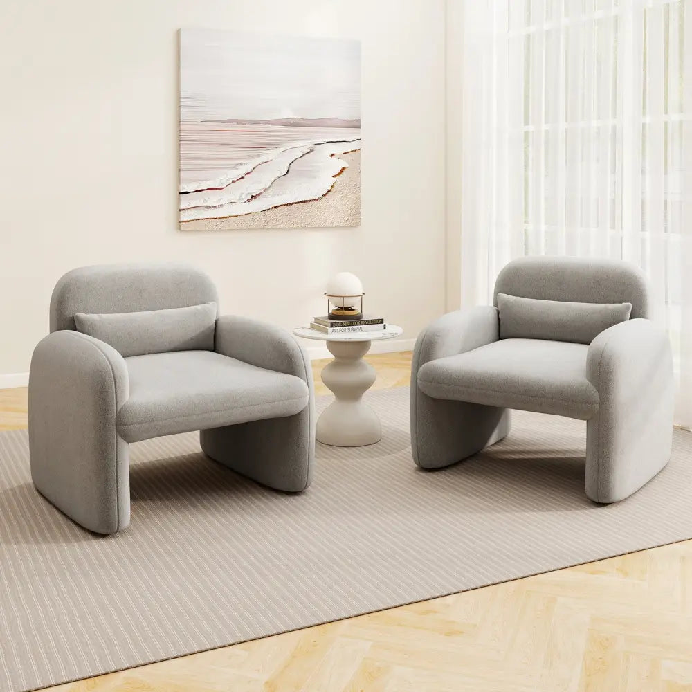 Modern Accent Chair with Waist Pillow and Armrests for Living Room Bedroom-Gray - Gray - Accent Chairs
