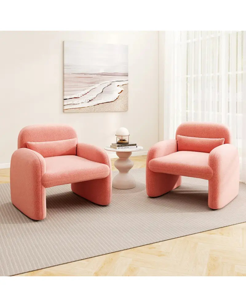 Modern Accent Chair with Waist Pillow and Armrests for Living Room Bedroom-Pink - Pink - Accent Chairs