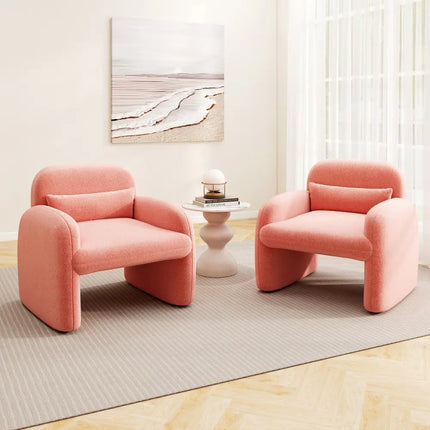 Modern Accent Chair with Waist Pillow and Armrests for Living Room Bedroom-Pink - Pink - Accent Chairs