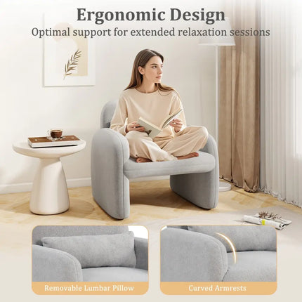 Modern Accent Chair with Waist Pillow and Armrests for Living Room Bedroom-Gray - Gray - Accent Chairs