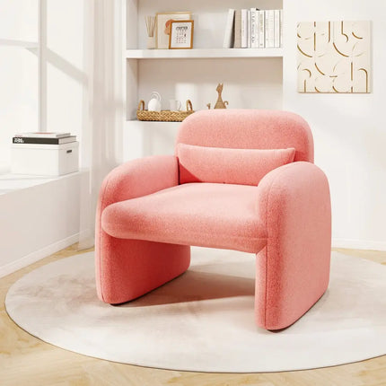 Modern Accent Chair with Waist Pillow and Armrests for Living Room Bedroom-Pink - Pink - Accent Chairs