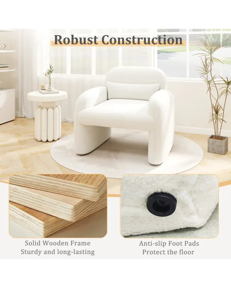 Modern Accent Chair with Waist Pillow and Armrests for Living Room Bedroom-Beige - Beige - Accent Chairs