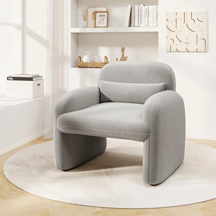 Modern Accent Chair with Waist Pillow and Armrests for Living Room Bedroom-Gray - Gray - Accent Chairs