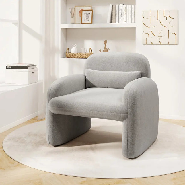 Modern Accent Chair with Waist Pillow and Armrests for Living Room Bedroom-Gray - Gray - Accent Chairs