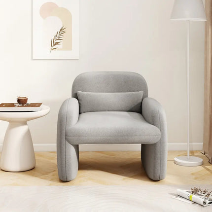 Modern Accent Chair with Waist Pillow and Armrests for Living Room Bedroom-Gray - Gray - Accent Chairs