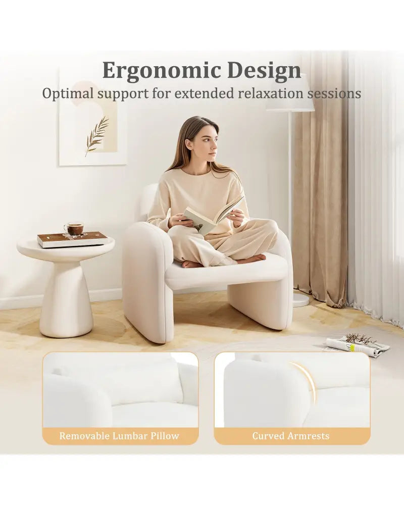 Modern Accent Chair with Waist Pillow and Armrests for Living Room Bedroom-Beige - Beige - Accent Chairs