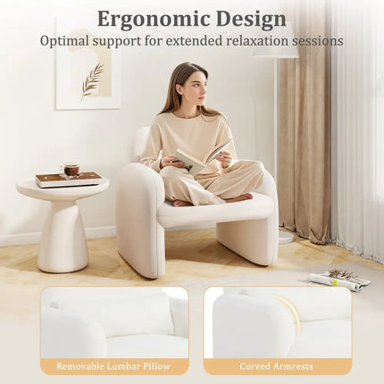 Modern Accent Chair with Waist Pillow and Armrests for Living Room Bedroom-Beige - Beige - Accent Chairs