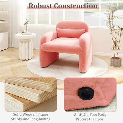 Modern Accent Chair with Waist Pillow and Armrests for Living Room Bedroom-Pink - Pink - Accent Chairs