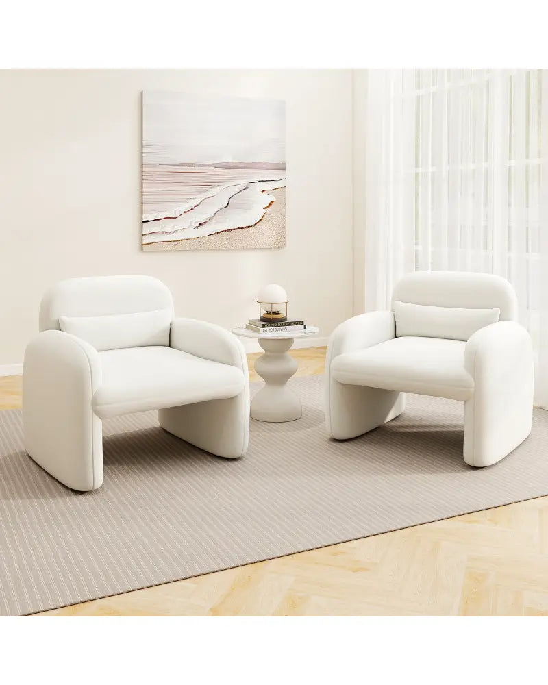 Modern Accent Chair with Waist Pillow and Armrests for Living Room Bedroom-Beige - Beige - Accent Chairs