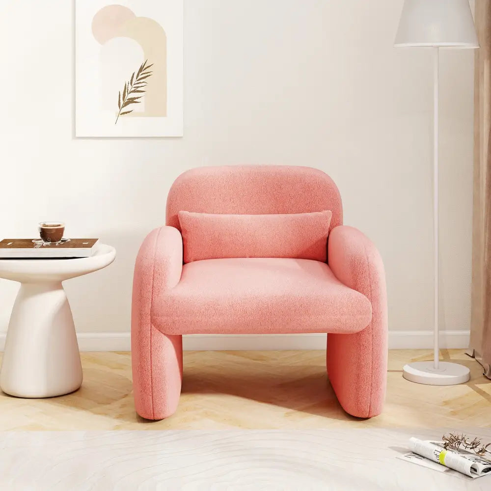 Modern Accent Chair with Waist Pillow and Armrests for Living Room Bedroom-Pink - Pink - Accent Chairs
