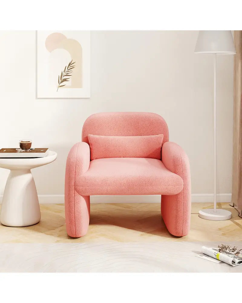 Modern Accent Chair with Waist Pillow and Armrests for Living Room Bedroom-Pink - Pink - Accent Chairs