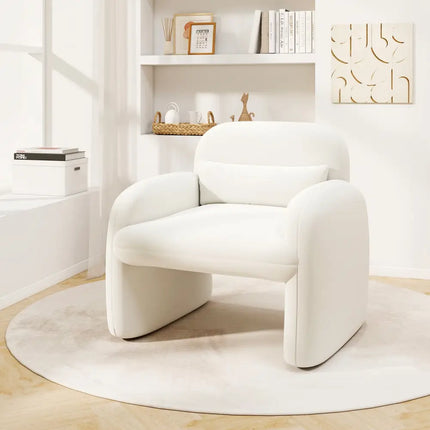 Modern Accent Chair with Waist Pillow and Armrests for Living Room Bedroom-Beige - Beige - Accent Chairs