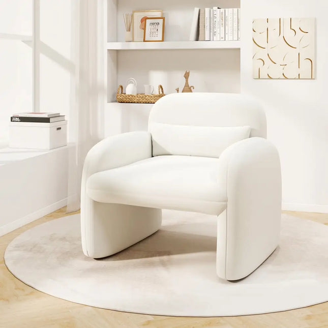 Modern Accent Chair with Waist Pillow and Armrests for Living Room Bedroom-Beige - Beige - Accent Chairs