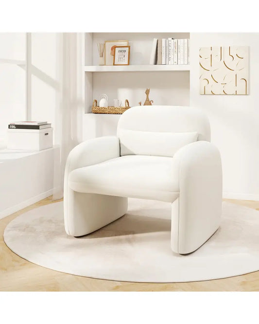 Modern Accent Chair with Waist Pillow and Armrests for Living Room Bedroom-Beige - Beige - Accent Chairs