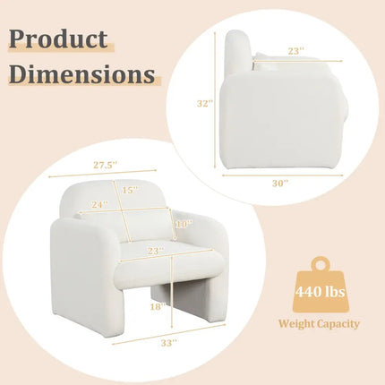 Modern Accent Chair with Waist Pillow and Armrests for Living Room Bedroom-Beige - Beige - Accent Chairs