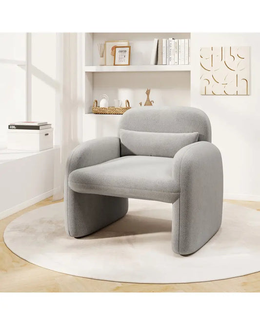 Modern Accent Chair with Waist Pillow and Armrests for Living Room Bedroom-Gray - Gray - Accent Chairs