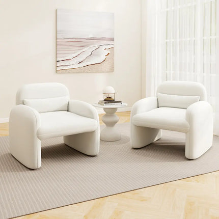 Modern Accent Chair with Waist Pillow and Armrests for Living Room Bedroom-Beige - Beige - Accent Chairs