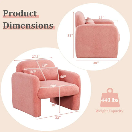 Modern Accent Chair with Waist Pillow and Armrests for Living Room Bedroom-Pink - Pink - Accent Chairs
