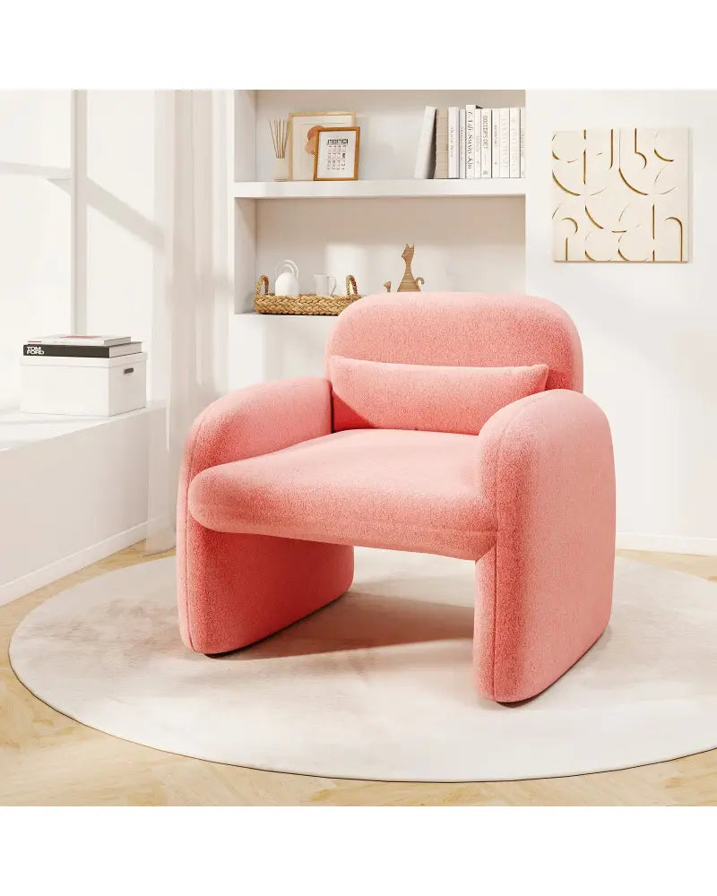 Modern Accent Chair with Waist Pillow and Armrests for Living Room Bedroom-Pink - Pink - Accent Chairs
