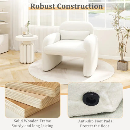 Modern Accent Chair with Waist Pillow and Armrests for Living Room Bedroom-Beige - Beige - Accent Chairs